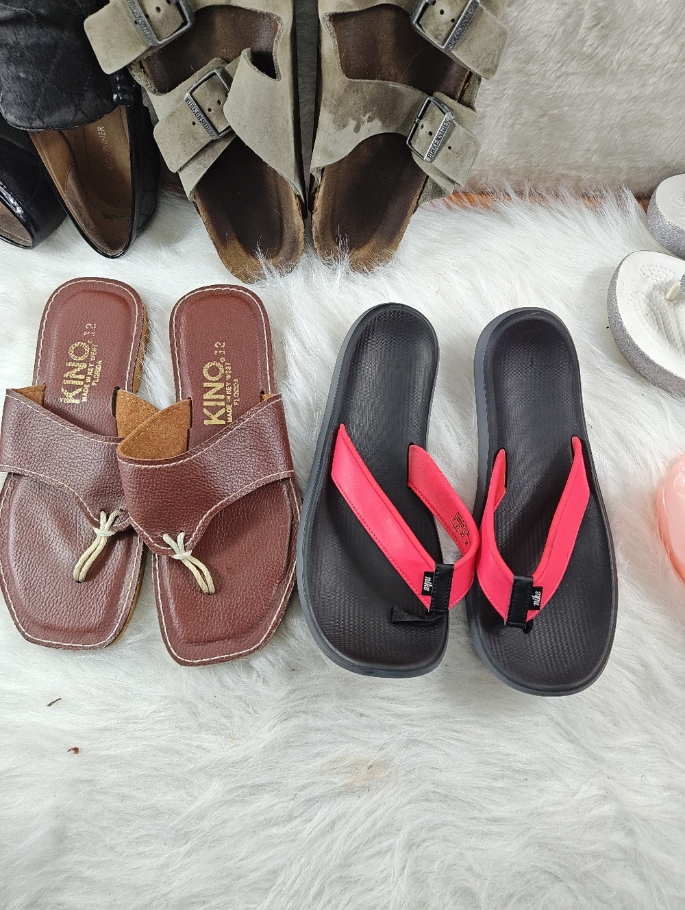 Nike Pink & Black + Kino Florida Brown 2 pairs flip flops sandals Bundle Size 12